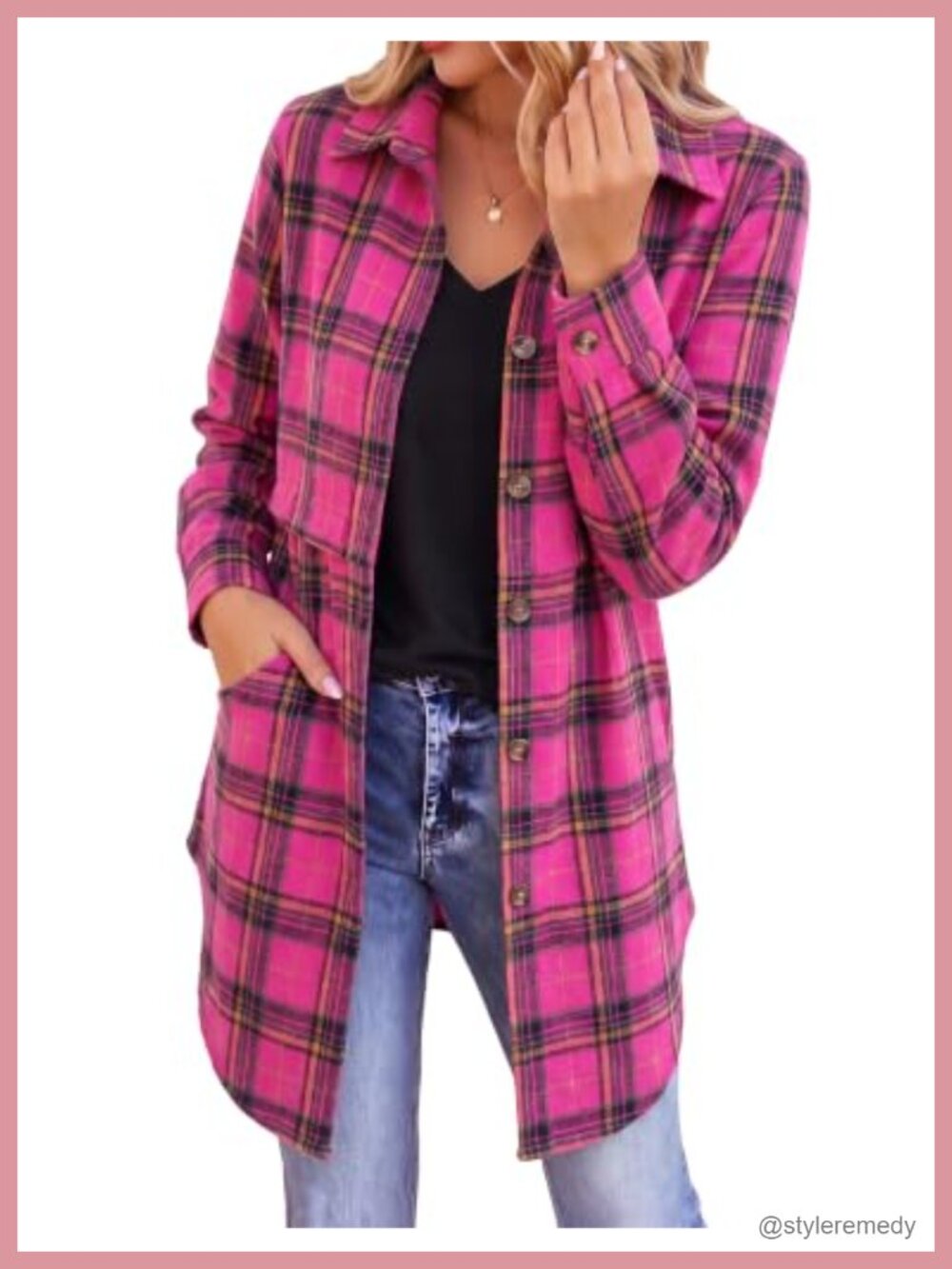Flannel Shirt Long Sleeve Plaid Button Down Mid Long Tunic Top